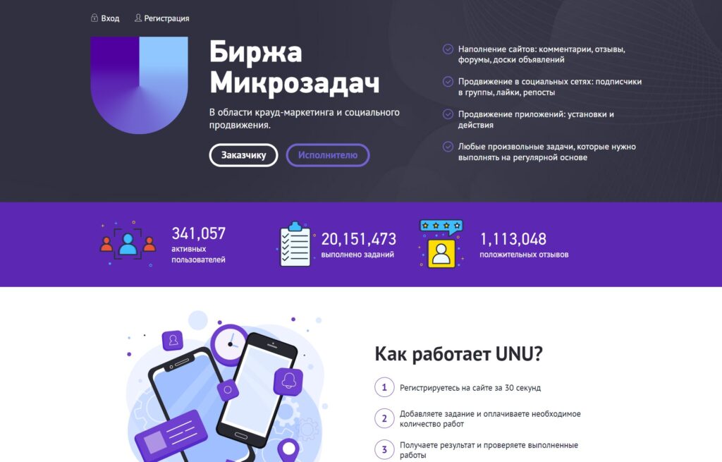 UNU - биржа микрозадач для заработка в интернете.
